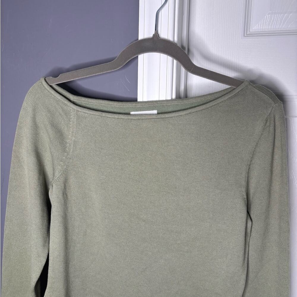 The Drop Olive Green Ribbed Asymmetrical Sweater Ruffle Sleeve Sz S - Picture 2 of 6